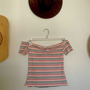 Off shoulder stripe woman’s shirt